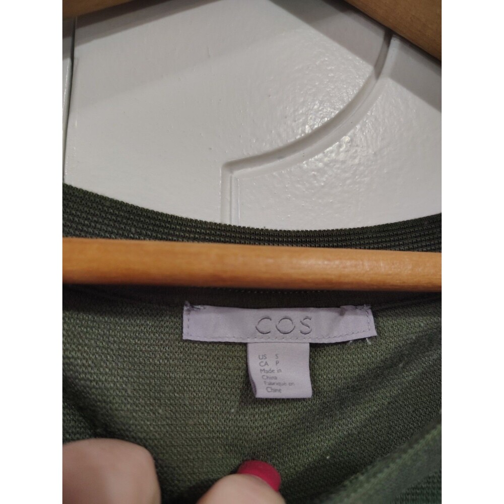 COS Olive Green and Navy Patterned Blocked Blouse - Picture 2 of 6